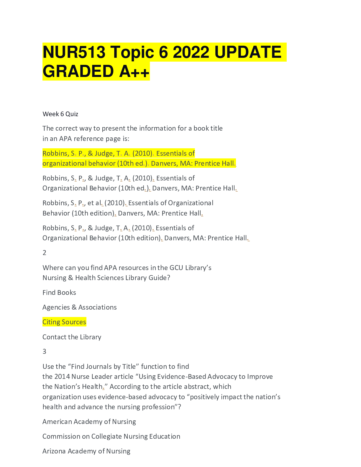 Preview image for NUR513 Topic 6 2022 UPDATE GRADED A++